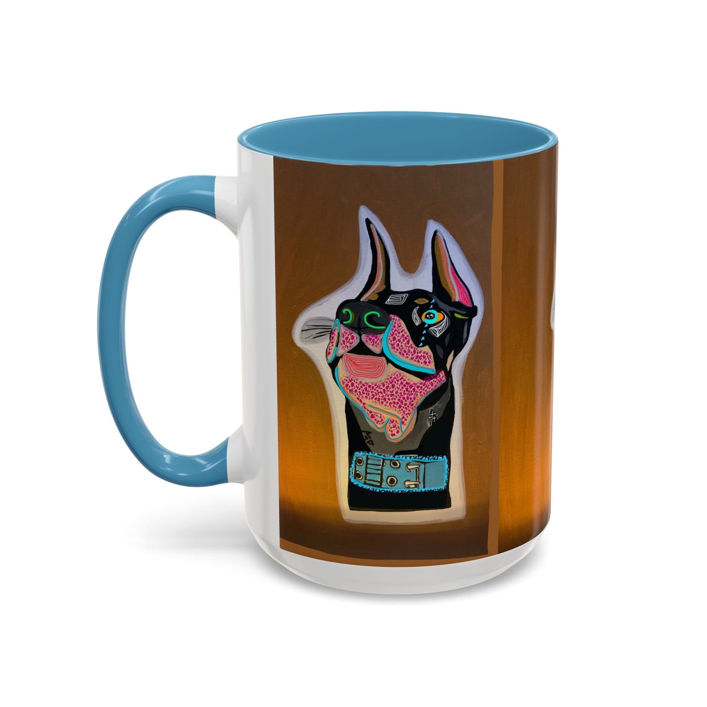 Colorful Doberman Accent Coffee Mug — Vibrant Dog Portrait Ceramic Mug (11/15oz)