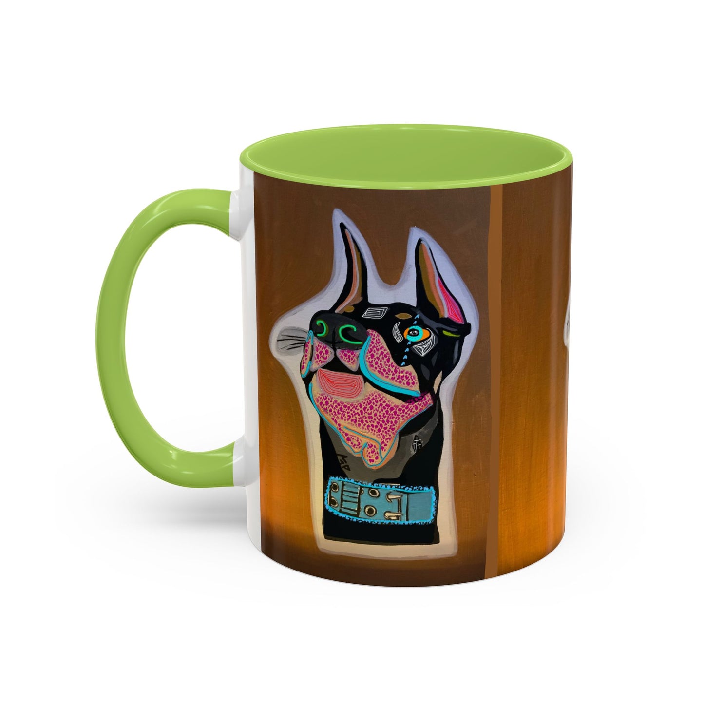 Colorful Doberman Accent Coffee Mug — Vibrant Dog Portrait Ceramic Mug (11/15oz)