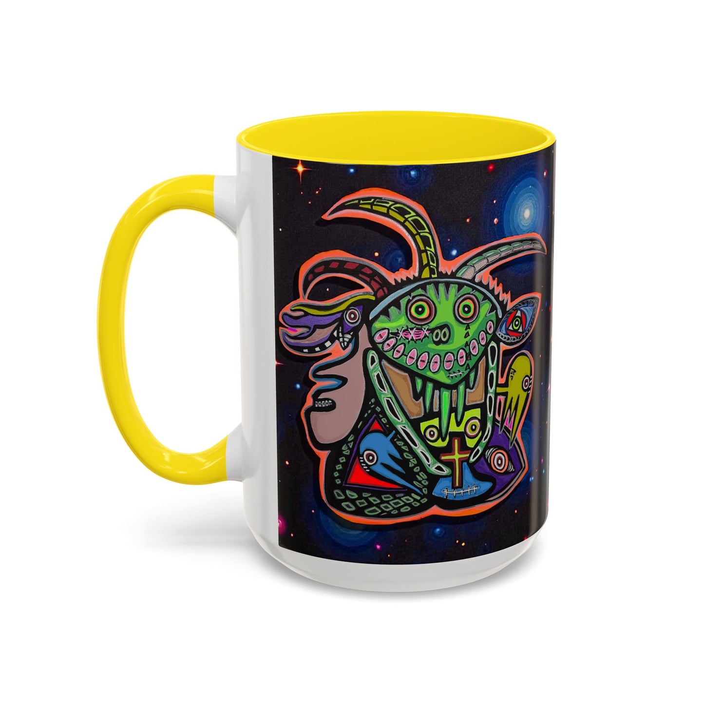Psychedelic RYDER2.0   Space Goat Accent Coffee Mug — Colorful Cosmic Animal Art (11/15oz)