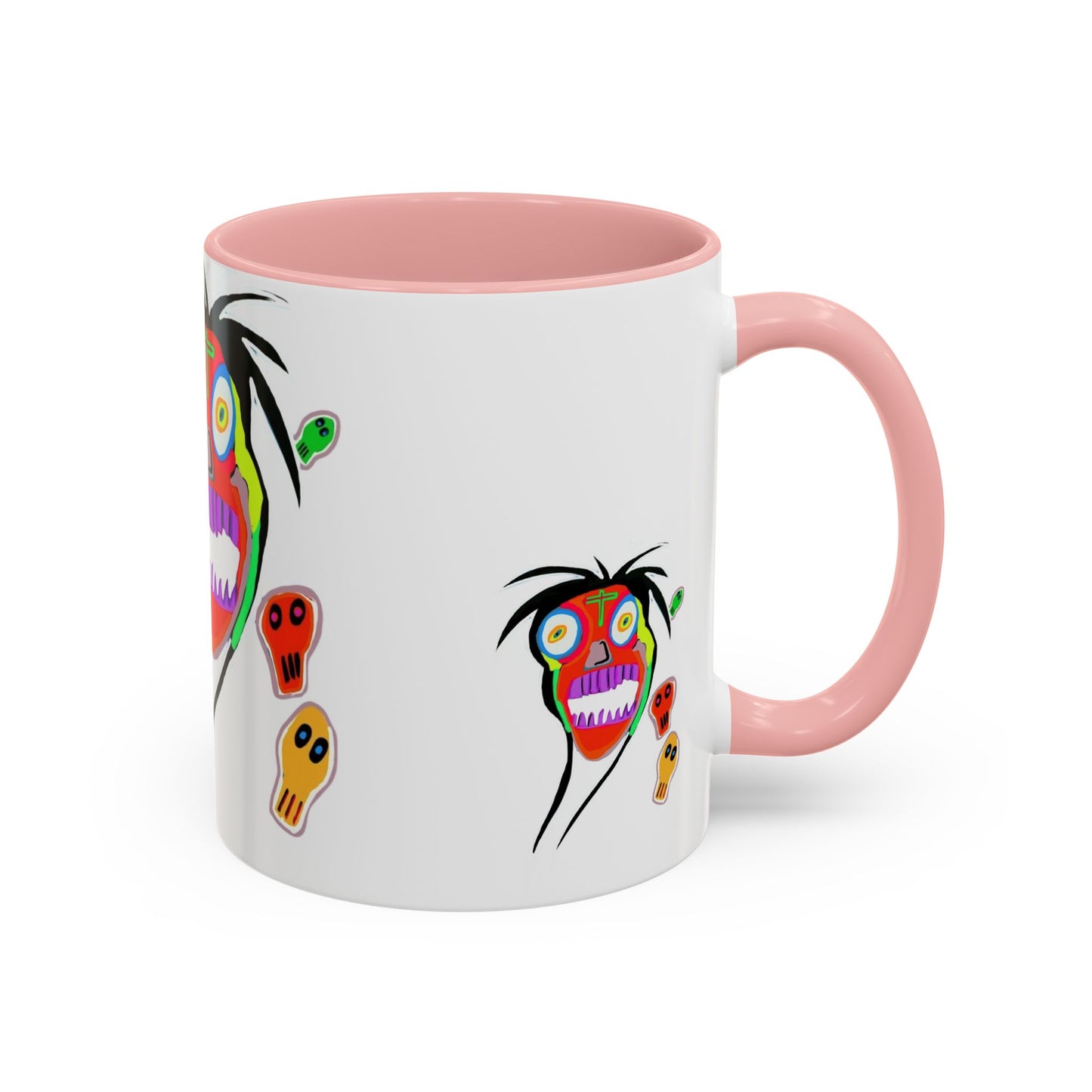 Skullface Accent Coffee Mug — Colorful Day of the Dead Pop Art (11/15oz)