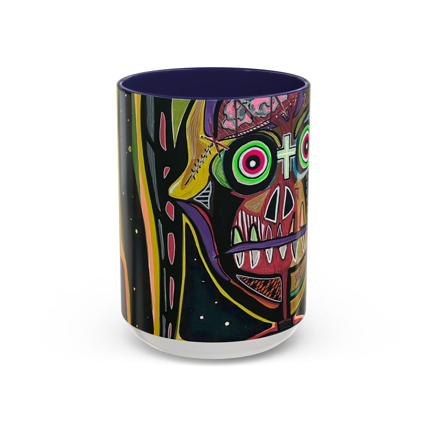 VINCENT  Skull Pop Art Accent Coffee Mug — Colorful Neon Tribal Skull Design (11/15oz)
