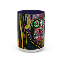 VINCENT  Skull Pop Art Accent Coffee Mug — Colorful Neon Tribal Skull Design (11/15oz)