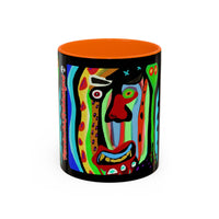 CRAZY.   Neon Face Accent Coffee Mug – Colorful Psychedelic Art Ceramic Mug