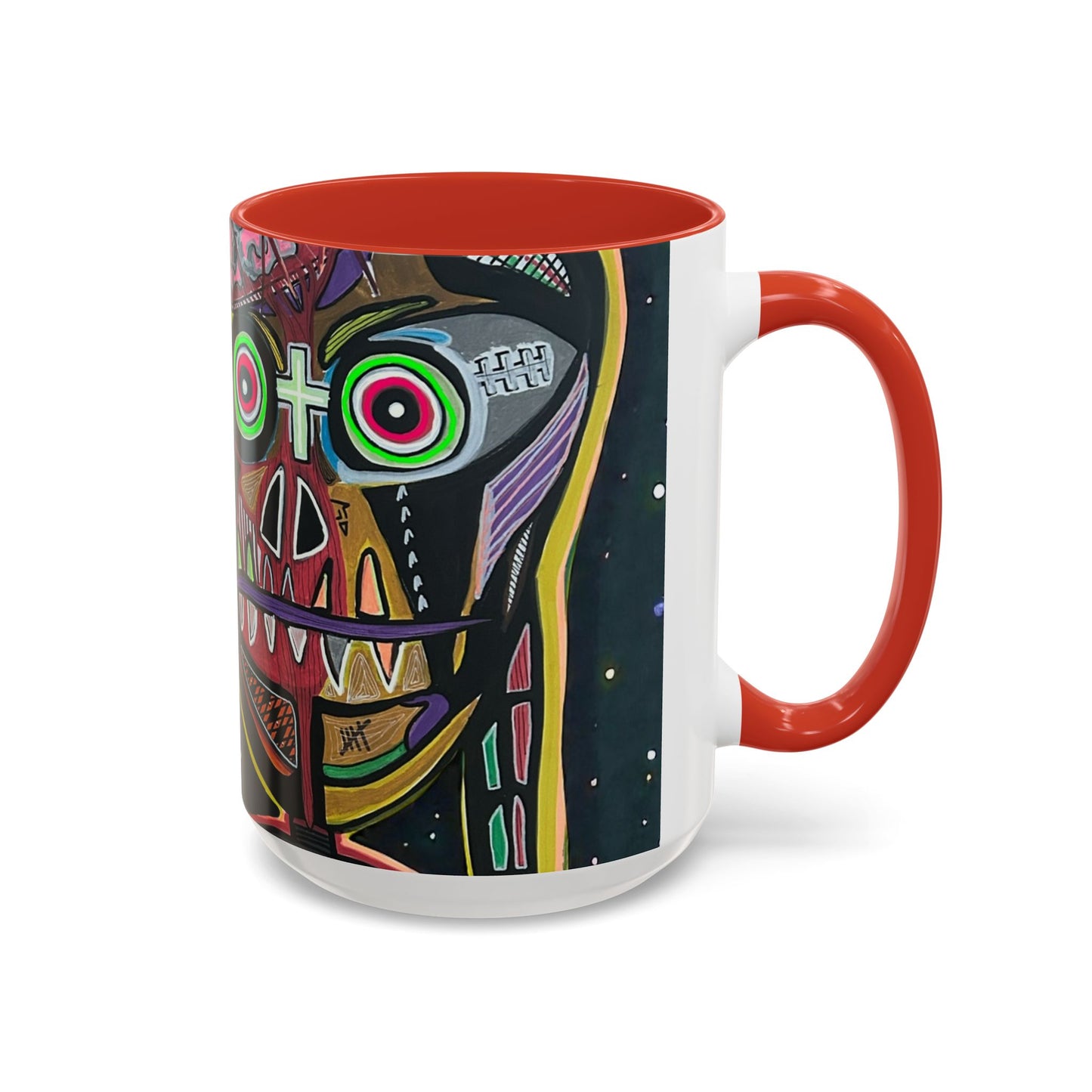 VINCENT  Skull Pop Art Accent Coffee Mug — Colorful Neon Tribal Skull Design (11/15oz)