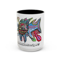 Colorful Shark Attack  Fish Accent Coffee Mug — Bold Nautical Art 11/15oz