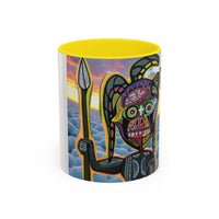 Surreal VINCENT Tribal Warrior Accent Coffee Mug — Colorful Skull Art 11/15oz