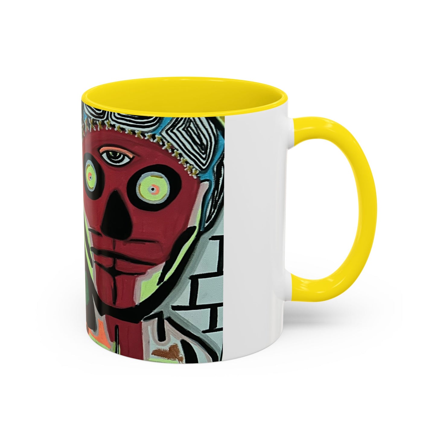 Abstract Day of the Dead Skull Accent Coffee Mug — Colorful Neon Skull Art (11/15oz)