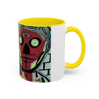 Abstract Day of the Dead Skull Accent Coffee Mug — Colorful Neon Skull Art (11/15oz)