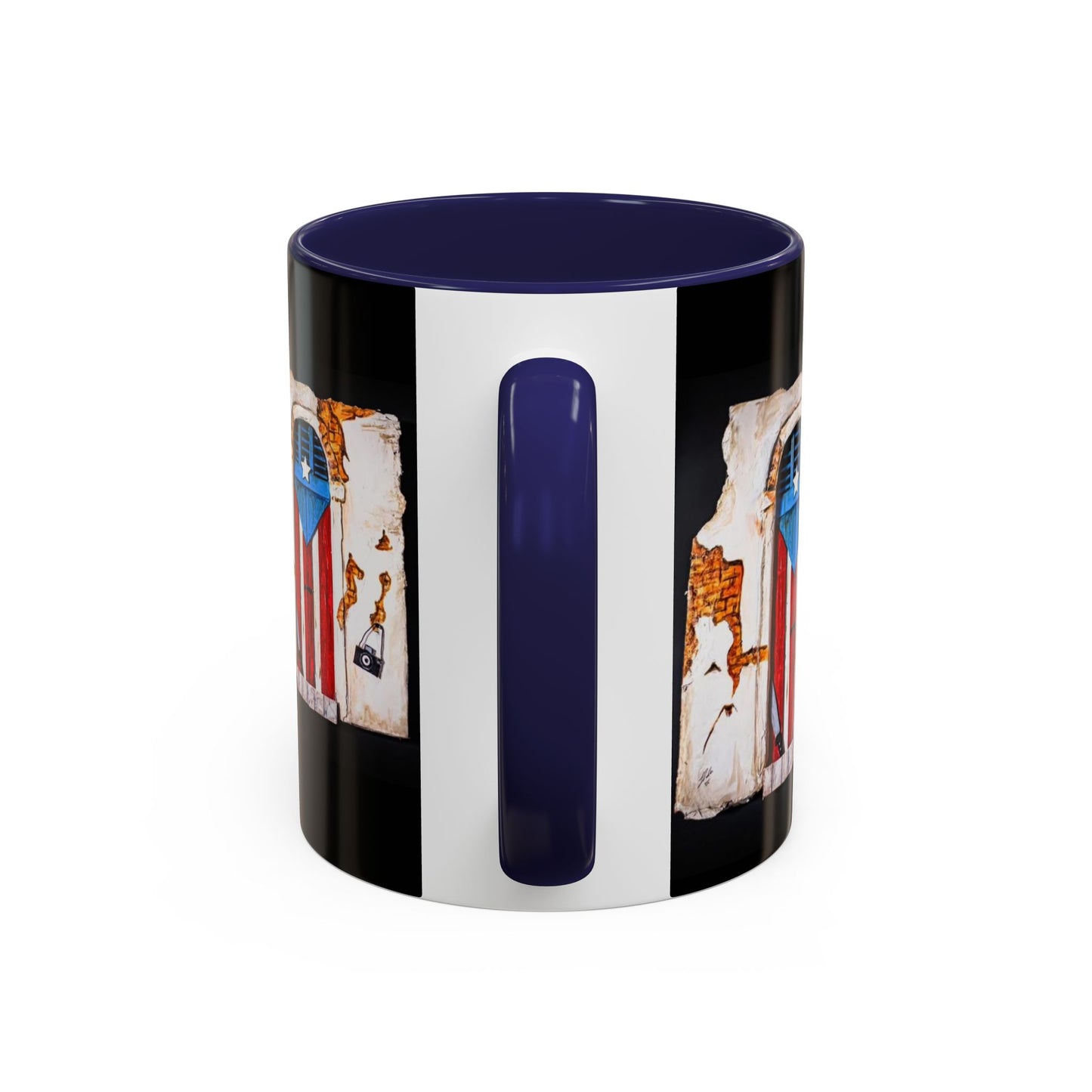 Puerto Rico Flag Door Accent Coffee Mug — Vintage Rustic Boricua Pride (11/15oz)