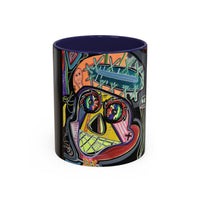 Colorful Neon OVERTHINKING  Skull Coffee Mug — Vibrant Abstract Day of the Dead Accent Mug
