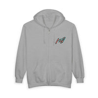 VINCENT.  Skull Graphic Zip Hoodie — Neon Retro Art Back Patch