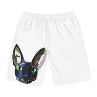 MR Cat Board Shorts — Men's Swim Trunks with Green-Eyed Cat Graphic