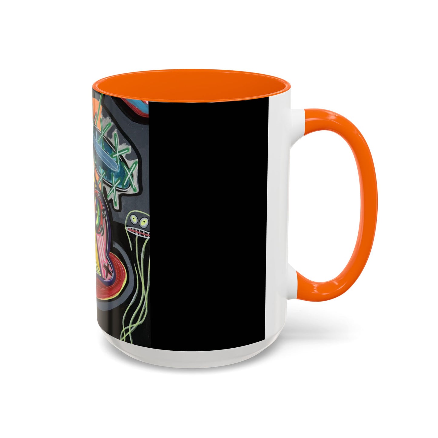 Colorful Neon OVERTHINKING  Skull Coffee Mug — Vibrant Abstract Day of the Dead Accent Mug