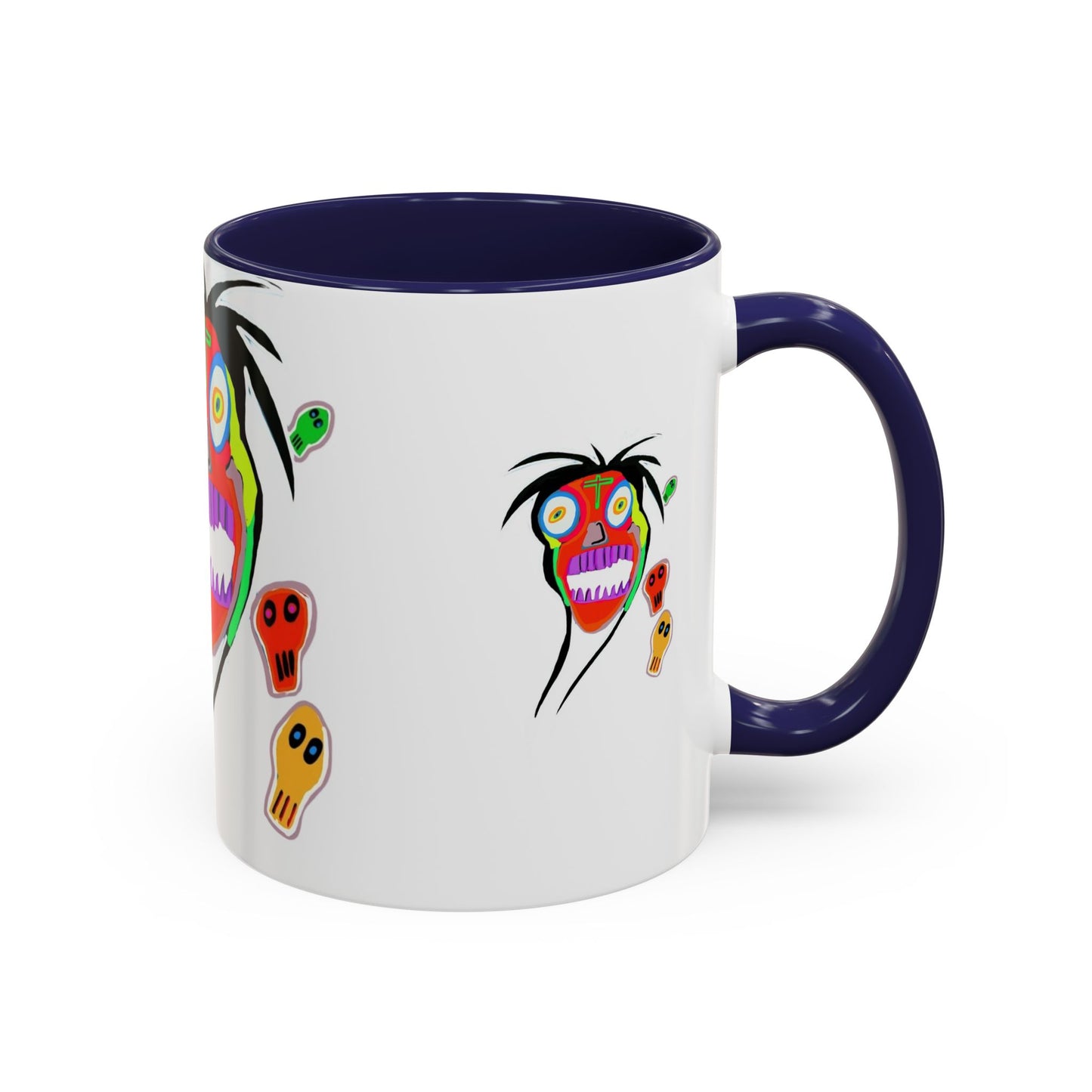 Colorful Tribal Mask Coffee Mug — Vibrant Skull Art Accent Mug (11/15oz)