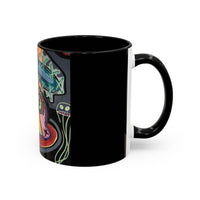 Colorful Neon OVERTHINKING  Skull Coffee Mug — Vibrant Abstract Day of the Dead Accent Mug