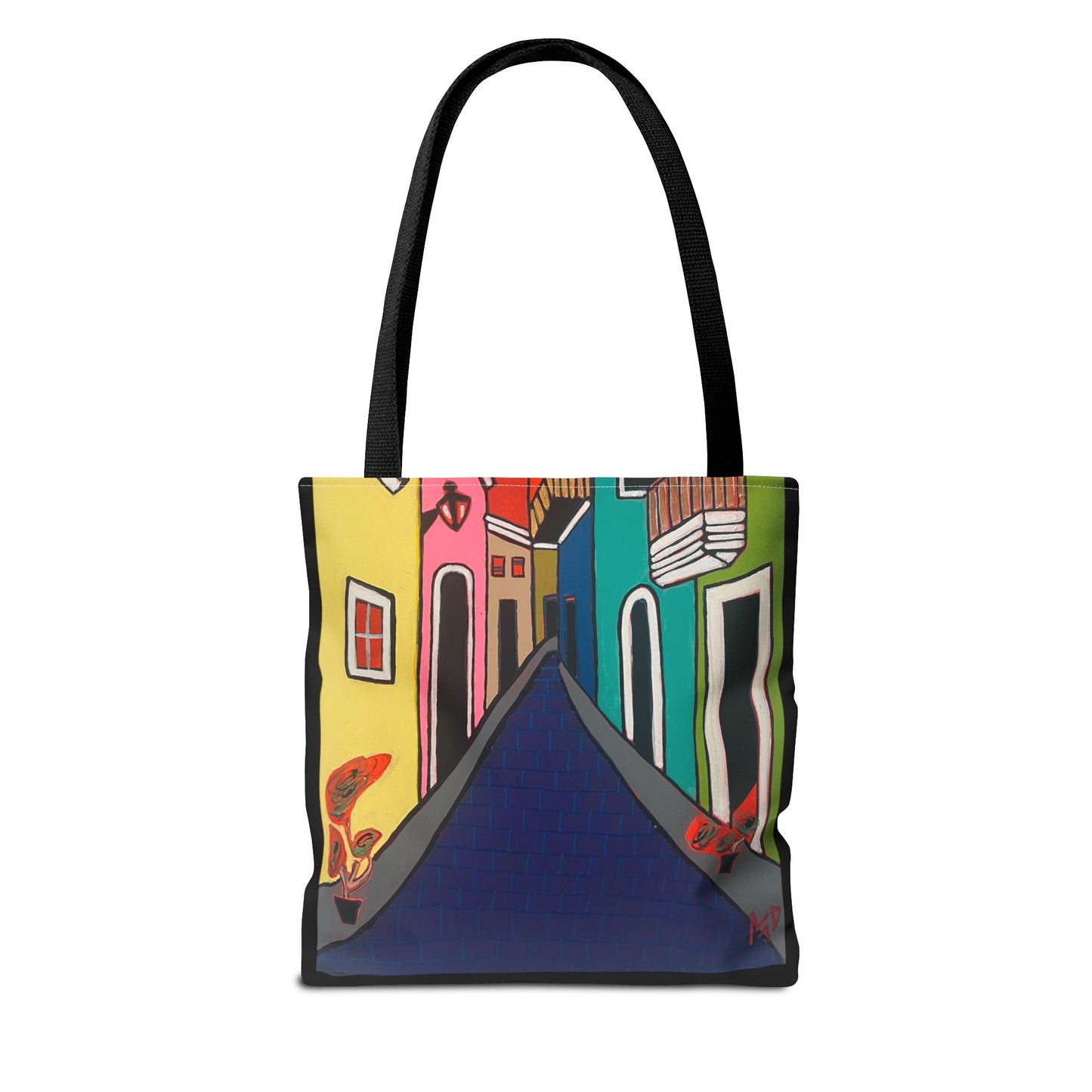 SAN SEBASTIAN.  Colorful Street Art Tote Bag – Vibrant Cityscape AOP Tote