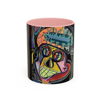 Colorful Neon OVERTHINKING  Skull Coffee Mug — Vibrant Abstract Day of the Dead Accent Mug