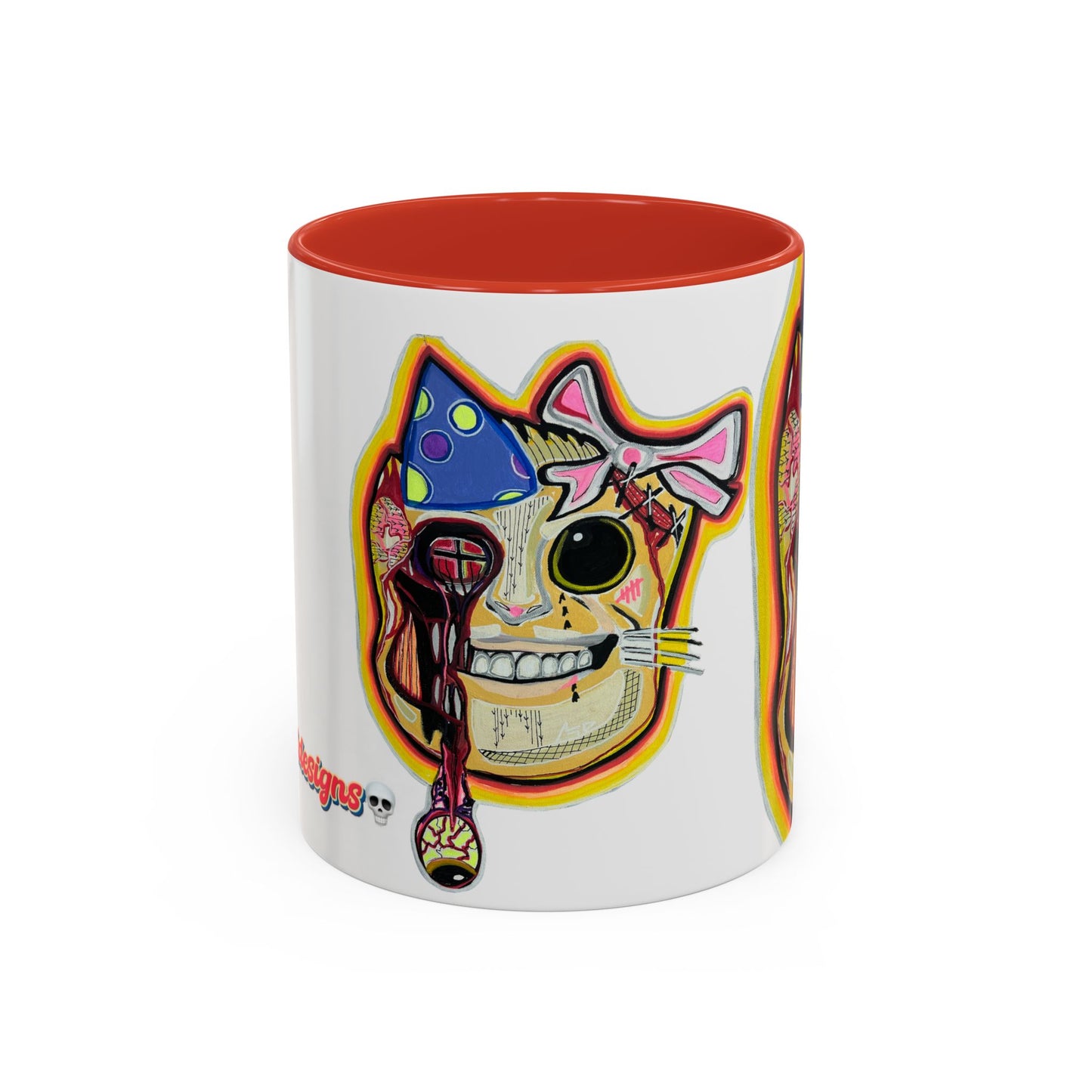 POOKIES BEAR Cat Skull Accent Coffee Mug — Day of the Dead Gothic Cat Design