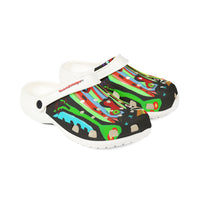 Colorful Abstract CRAZY Face EVA Foam Clogs — Artistic All-Over Print Summer Shoes