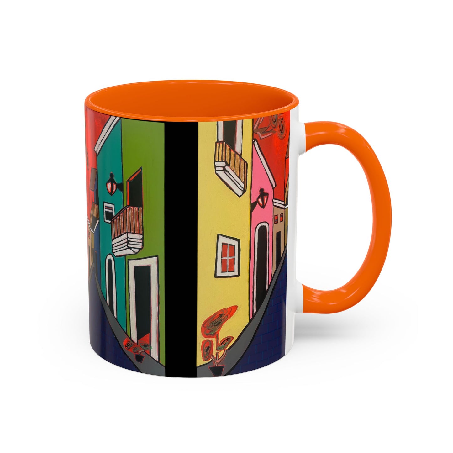 SAN SEBASTIAN.  Colorful Street Scene Accent Coffee Mug — Vibrant Urban Art Ceramic Mug (11/15oz)