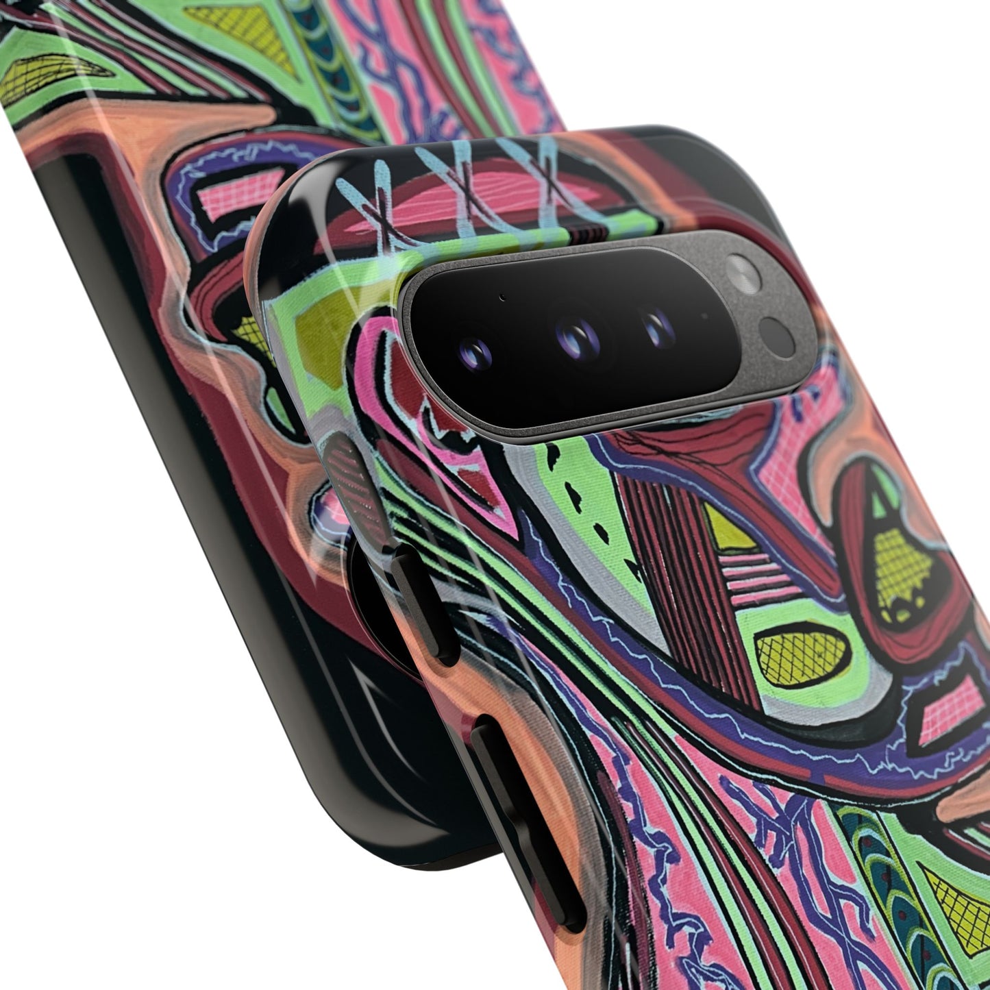 HEART ATTACK Abstract Neon Face Tough Phone Case – Vibrant Art Phone Cover