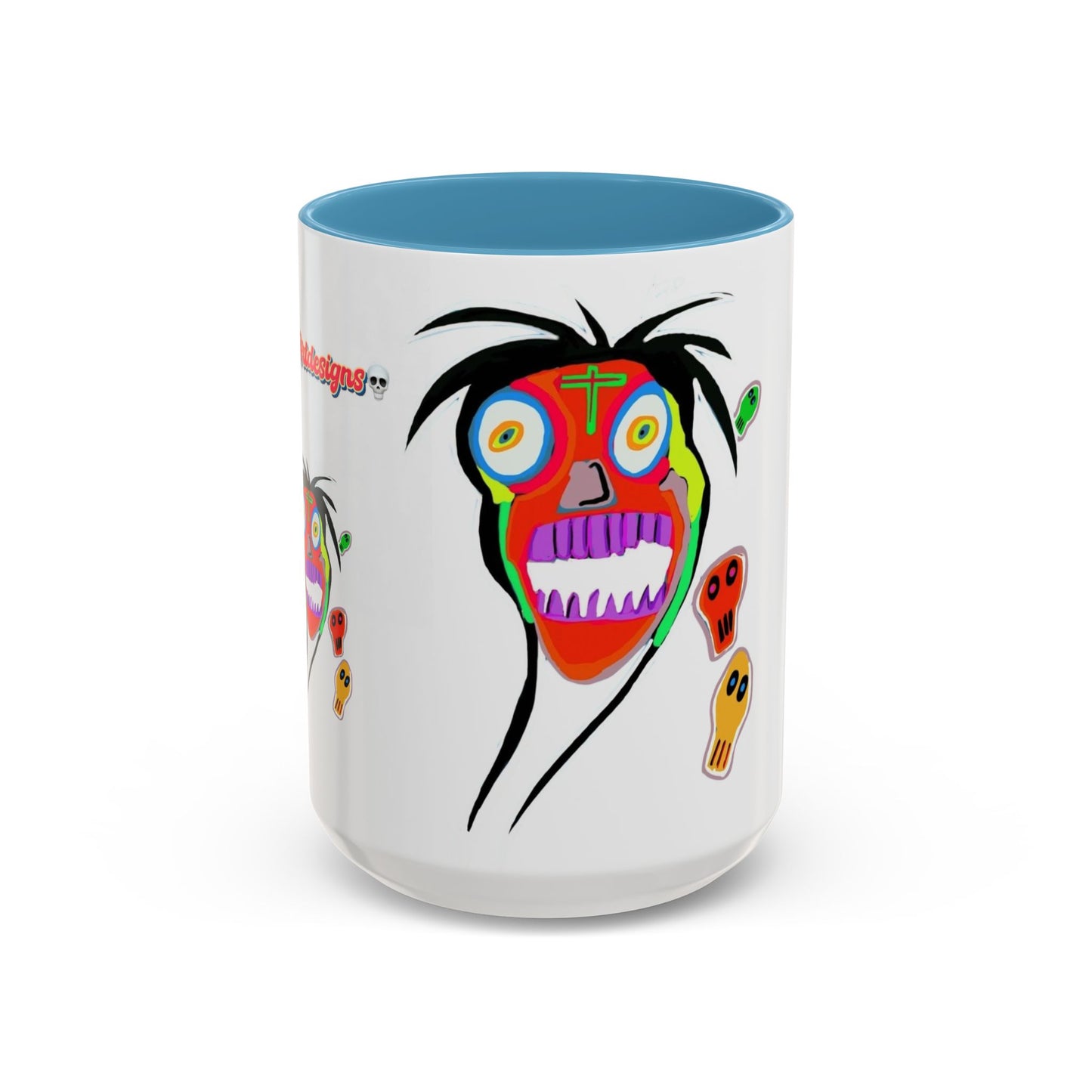 Skullface Accent Coffee Mug — Colorful Day of the Dead Pop Art (11/15oz)