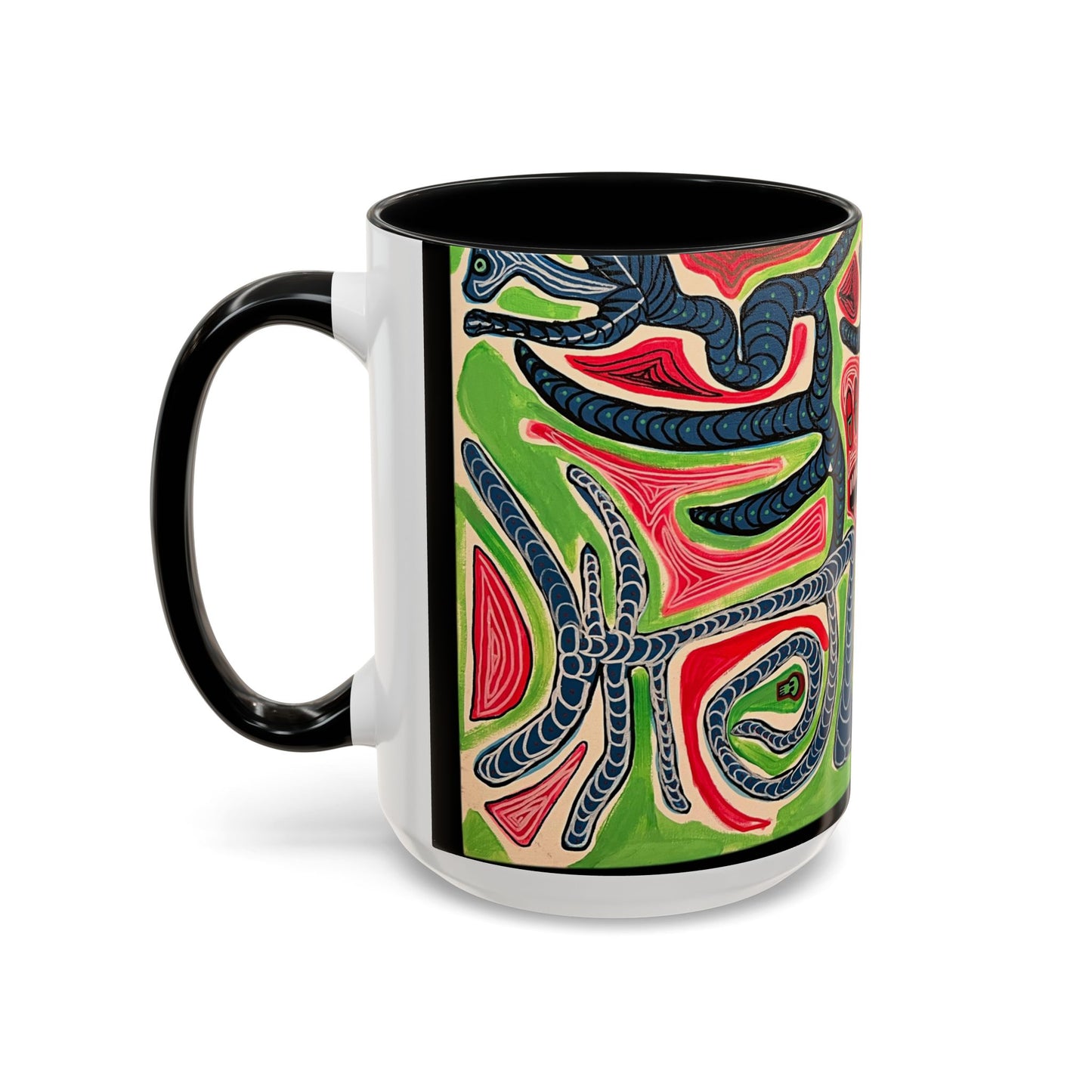AFTER LIFE.  Abstract Tribal Art Coffee Mug — Colorful Surreal Accent Mug