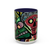 Abstract Day of the Dead Skull Accent Coffee Mug — Colorful Neon Skull Art (11/15oz)