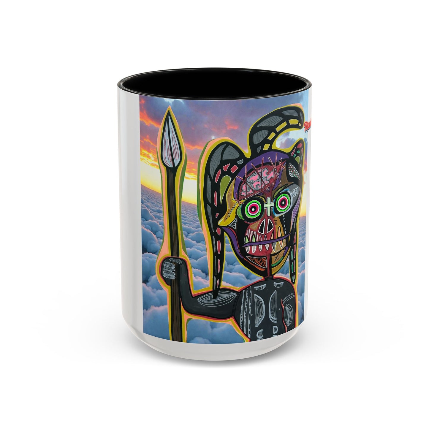 Surreal VINCENT Tribal Warrior Accent Coffee Mug — Colorful Skull Art 11/15oz