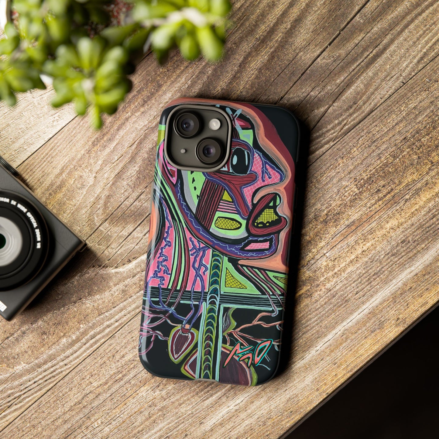 HEART ATTACK Abstract Neon Face Tough Phone Case – Vibrant Art Phone Cover