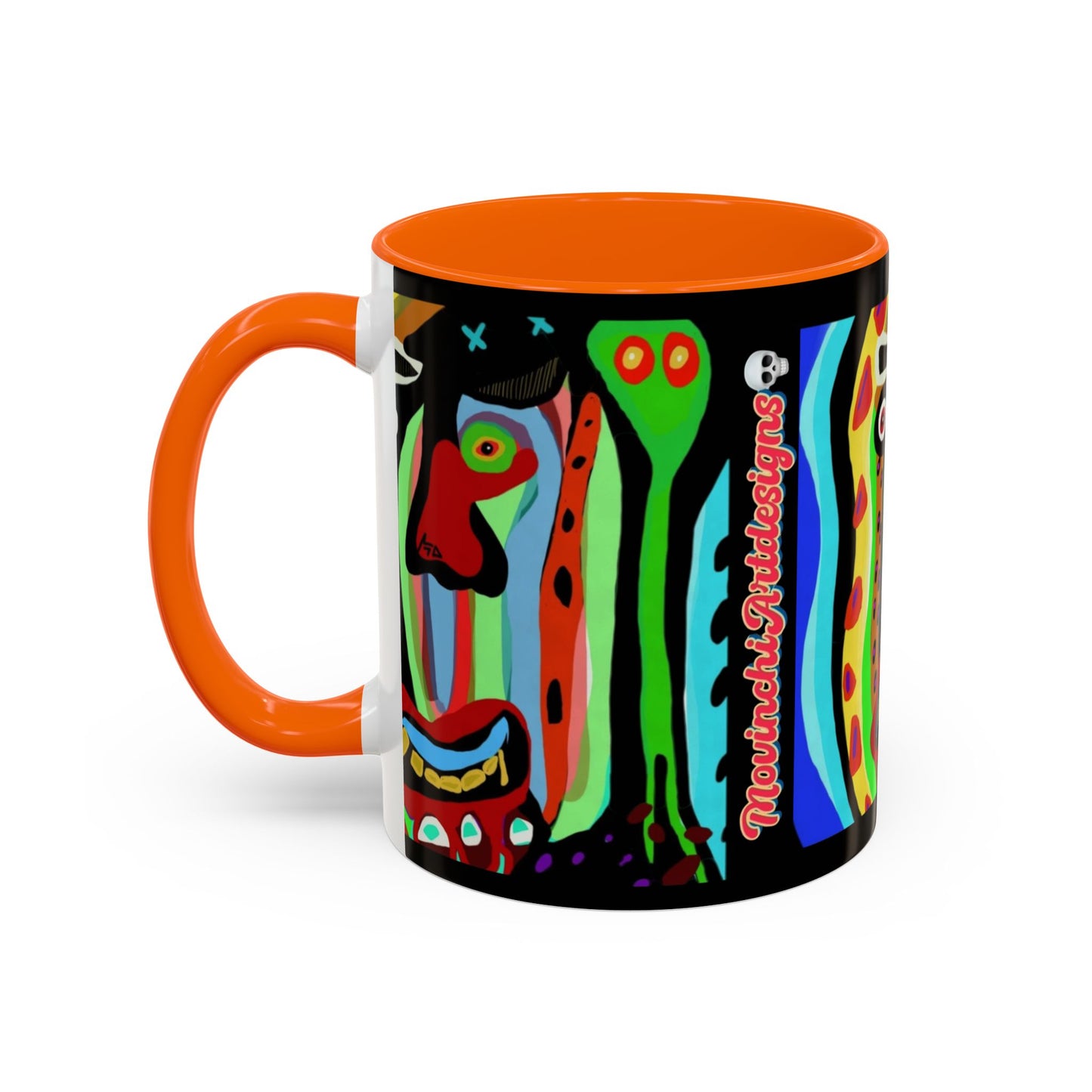 CRAZY.   Neon Face Accent Coffee Mug – Colorful Psychedelic Art Ceramic Mug