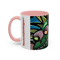 Abstract Day of the Dead Skull Accent Coffee Mug — Colorful Neon Skull Art (11/15oz)