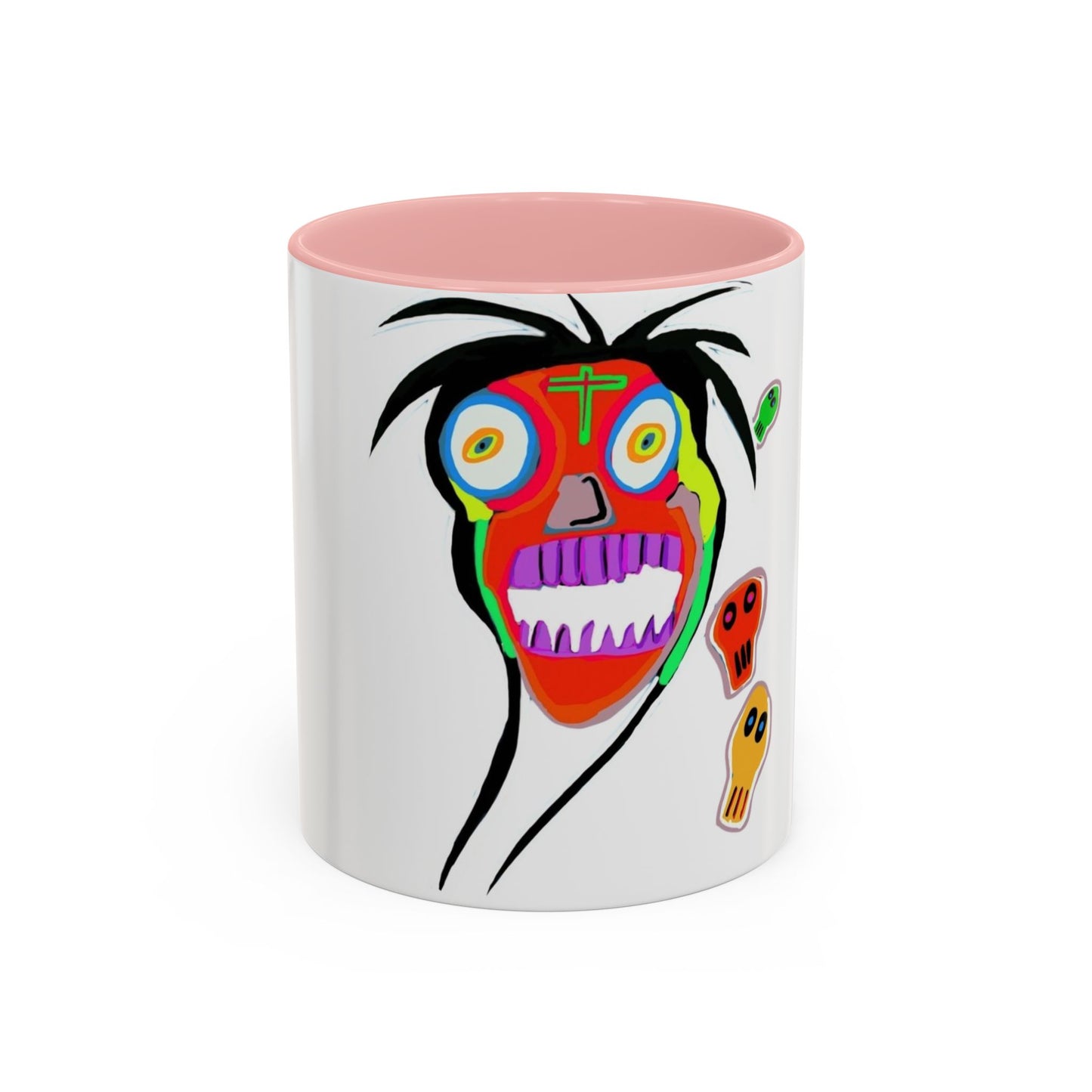 Colorful Tribal Mask Coffee Mug — Vibrant Skull Art Accent Mug (11/15oz)