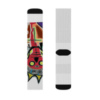 KING GRAY.  Colorful Abstract Mask Sublimation Socks - Funky Tribal Art Crew Socks