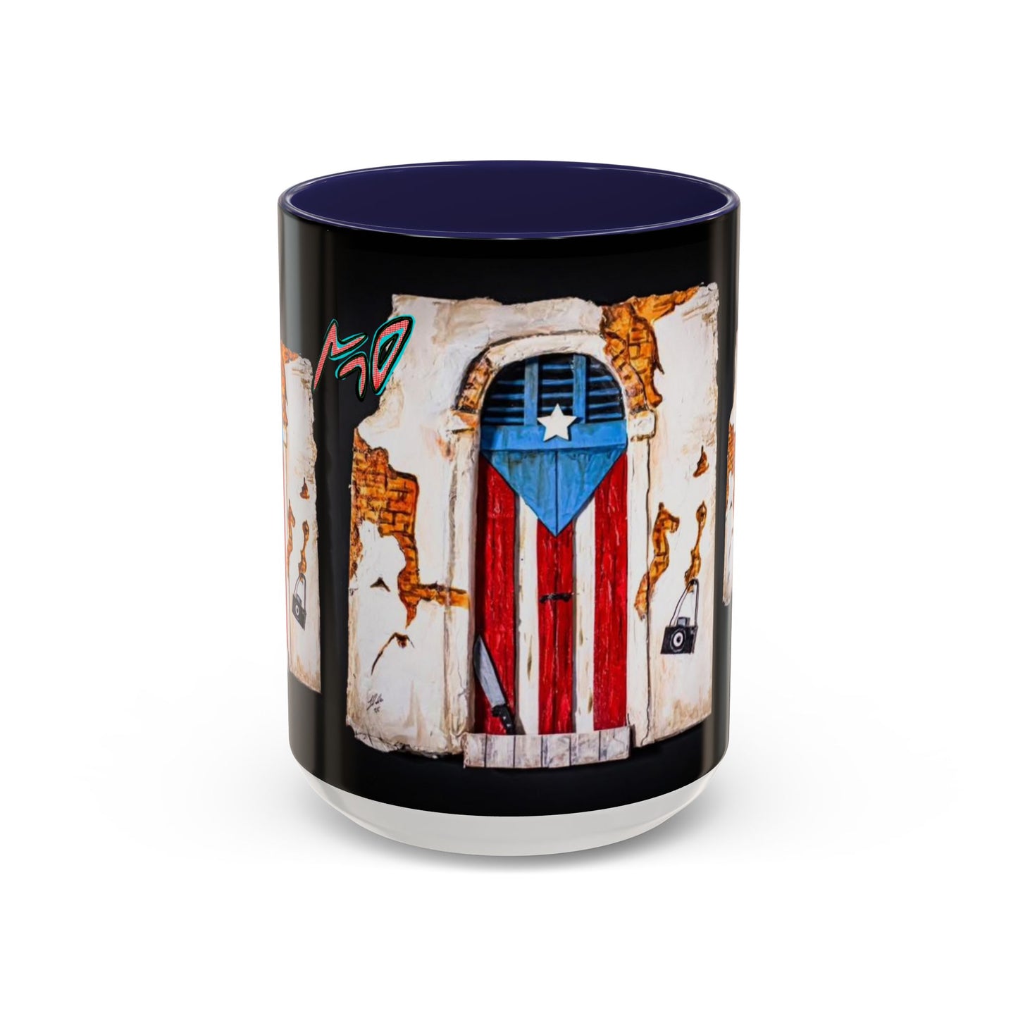 Puerto Rico Flag Door Accent Coffee Mug — Vintage Rustic Boricua Pride (11/15oz)