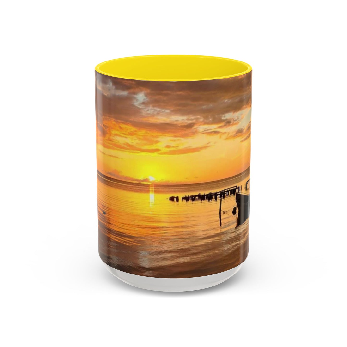 Sunset Harbor Coffee Mug — Golden Beach Sunrise Accent Mug (11/15oz)