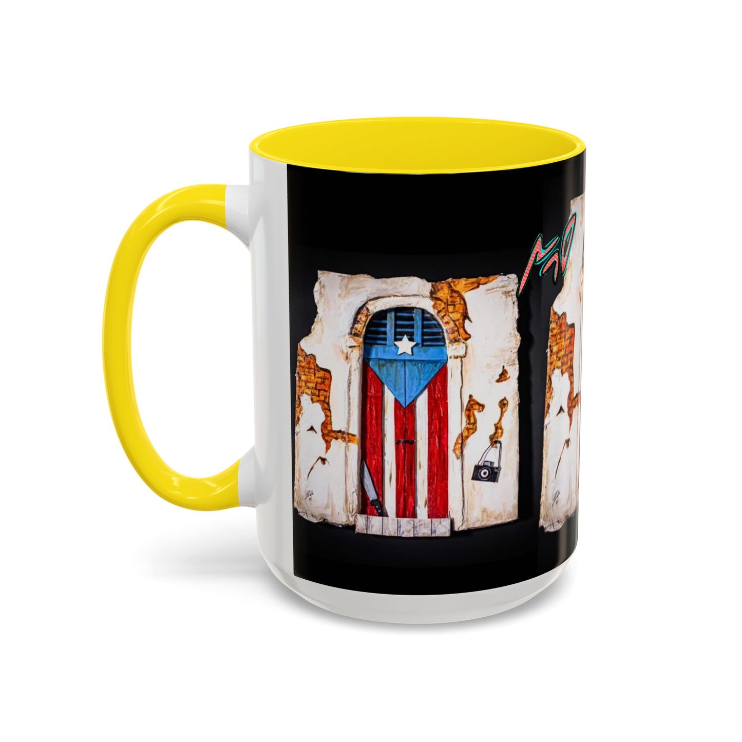 Puerto Rico Flag Door Accent Coffee Mug — Vintage Rustic Boricua Pride (11/15oz)