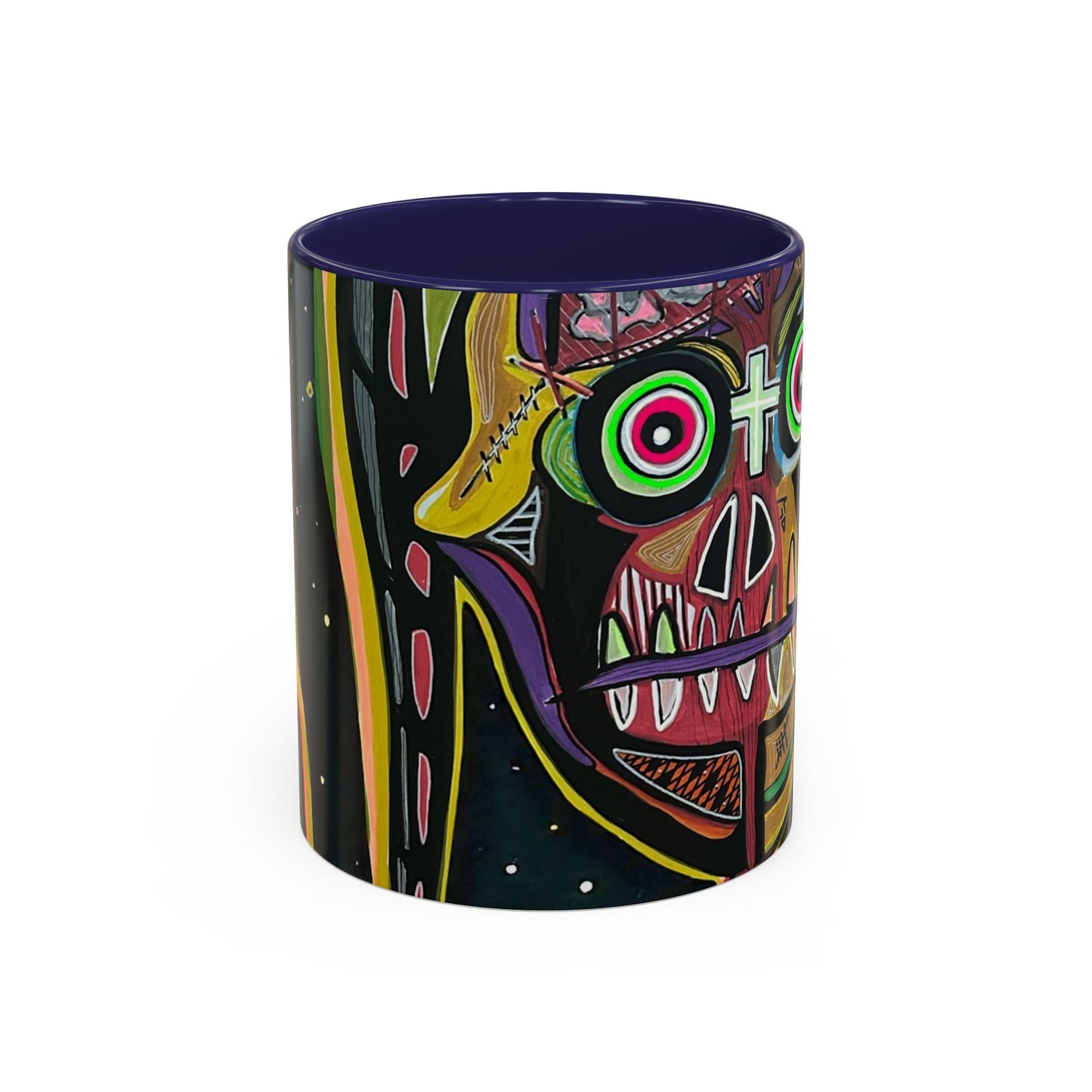VINCENT  Skull Pop Art Accent Coffee Mug — Colorful Neon Tribal Skull Design (11/15oz)