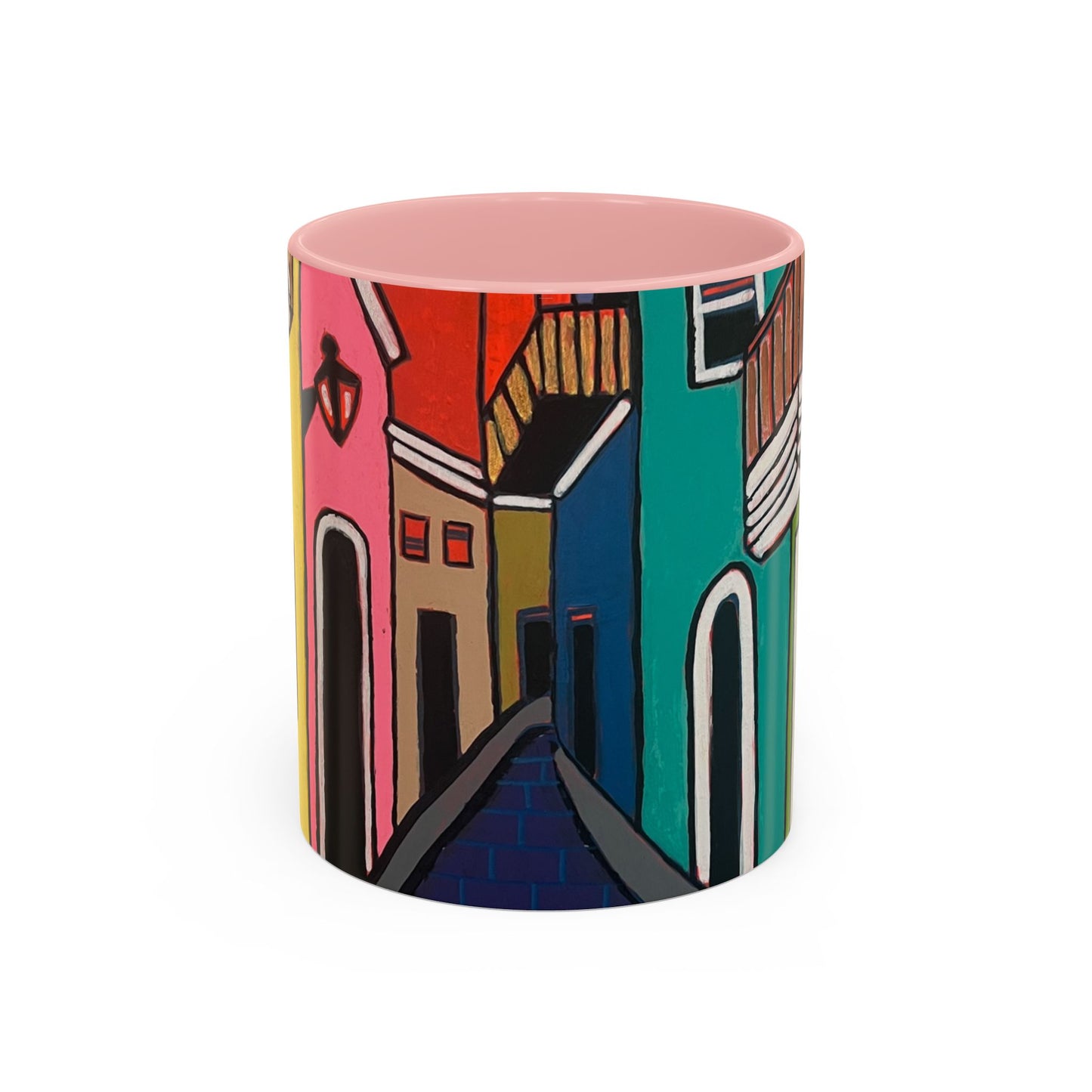 SAN SEBASTIAN2.0 Colorful Canal Houses Accent Coffee Mug — Bright European Street Art Ceramic Mug (11/15oz)