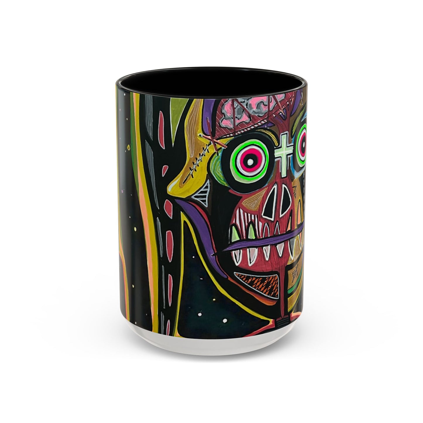 VINCENT  Skull Pop Art Accent Coffee Mug — Colorful Neon Tribal Skull Design (11/15oz)