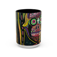 VINCENT  Skull Pop Art Accent Coffee Mug — Colorful Neon Tribal Skull Design (11/15oz)