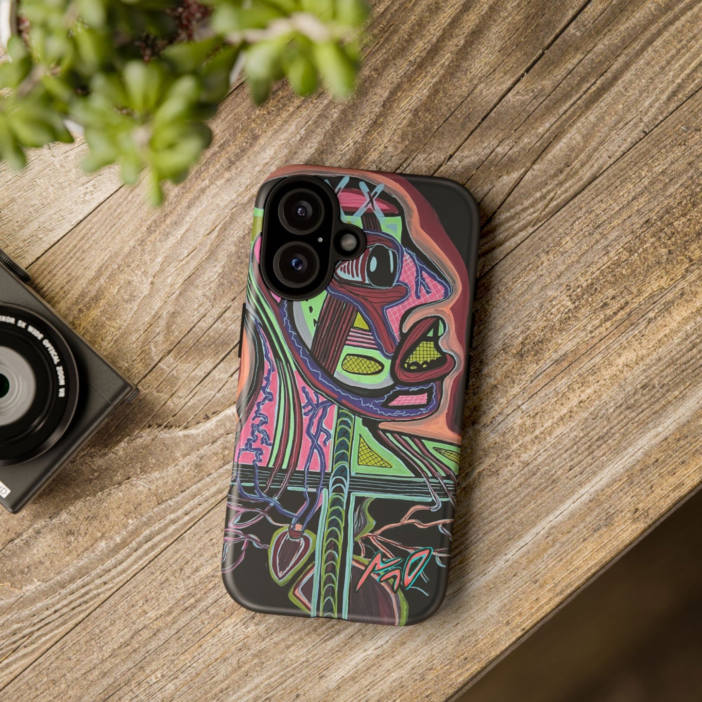 HEART ATTACK Abstract Neon Face Tough Phone Case – Vibrant Art Phone Cover