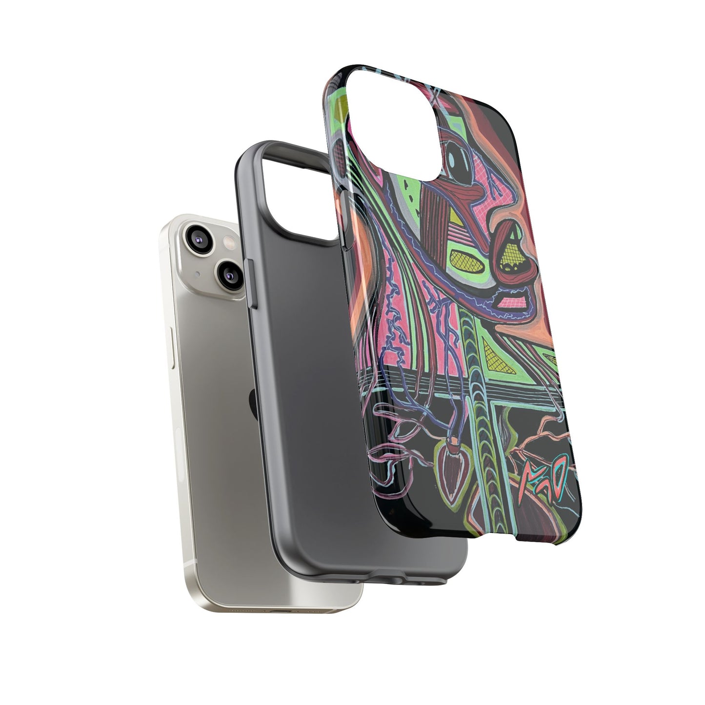 HEART ATTACK Abstract Neon Face Tough Phone Case – Vibrant Art Phone Cover