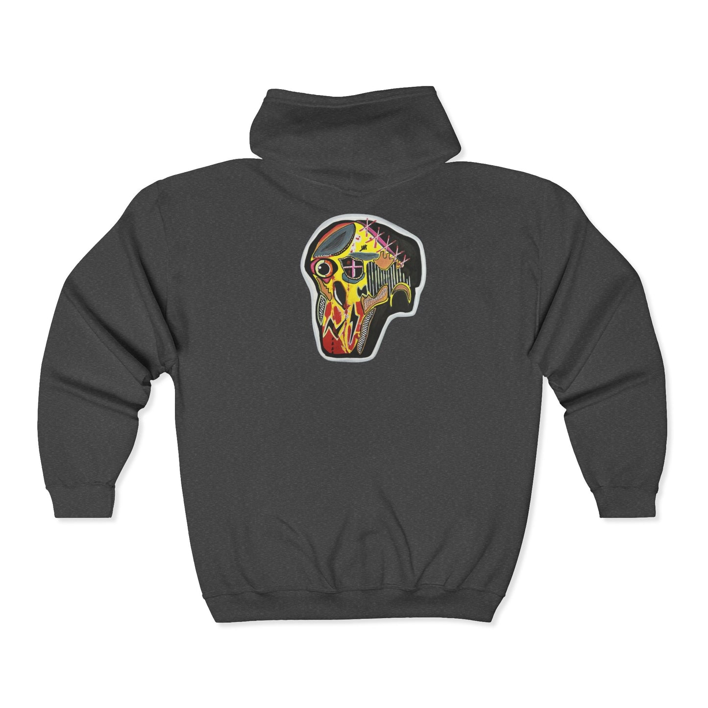 VINCENT.  Skull Graphic Zip Hoodie — Neon Retro Art Back Patch