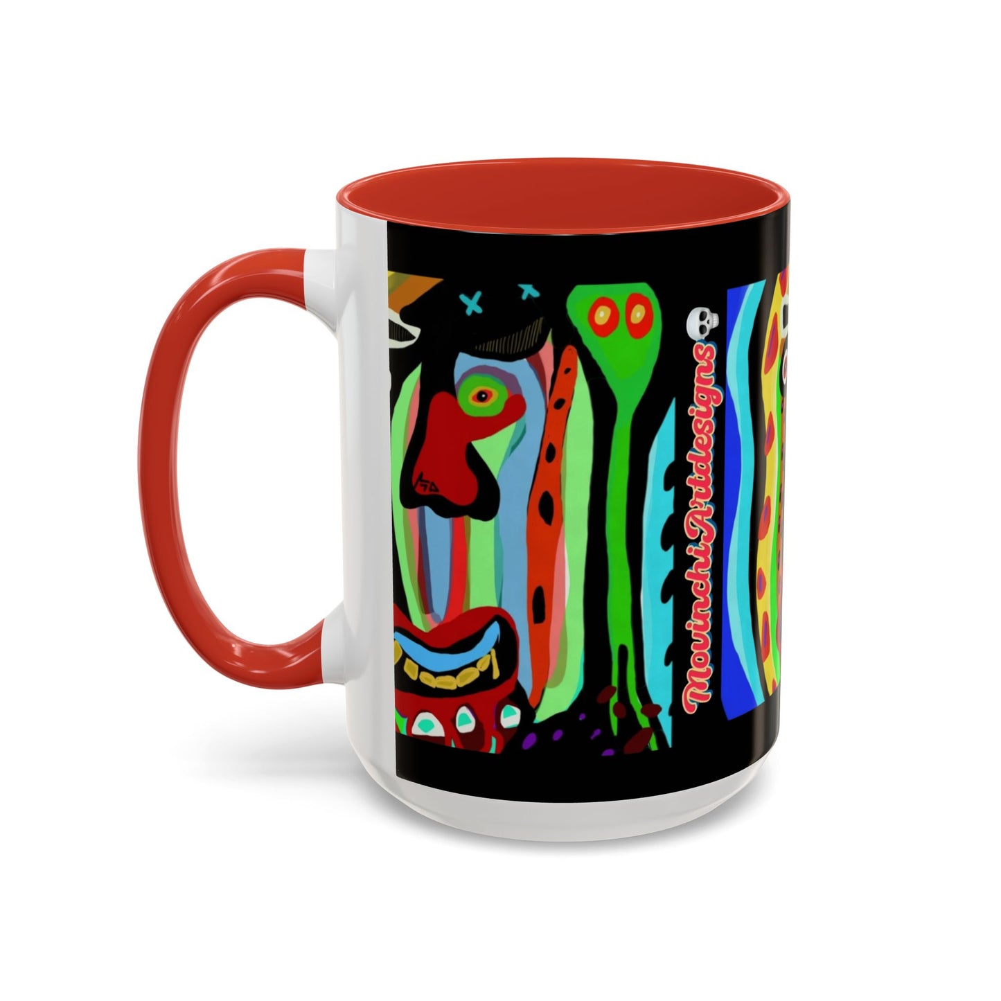 CRAZY.   Neon Face Accent Coffee Mug – Colorful Psychedelic Art Ceramic Mug