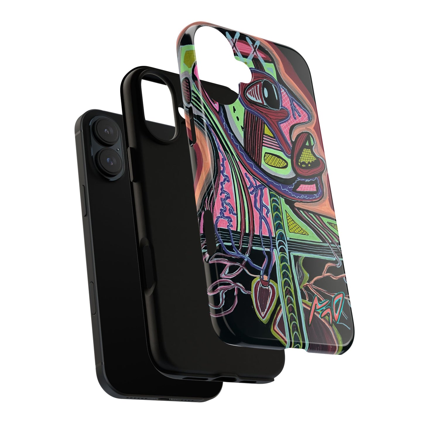 HEART ATTACK Abstract Neon Face Tough Phone Case – Vibrant Art Phone Cover