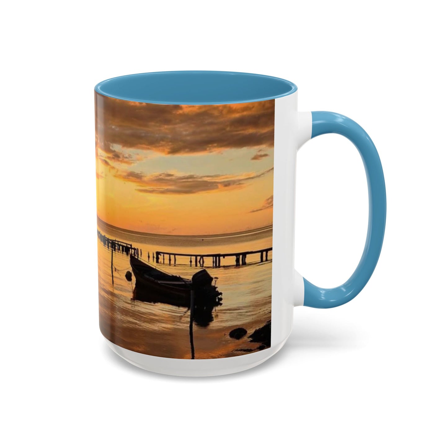 Sunset Harbor Coffee Mug — Golden Beach Sunrise Accent Mug (11/15oz)