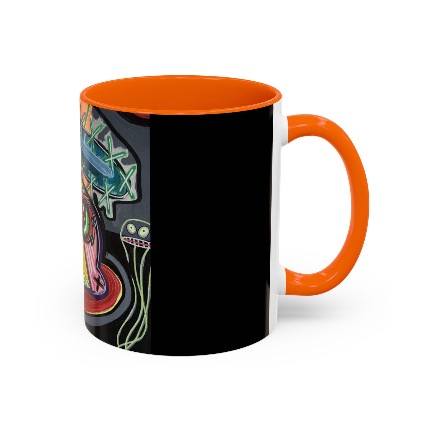 Colorful Neon OVERTHINKING  Skull Coffee Mug — Vibrant Abstract Day of the Dead Accent Mug