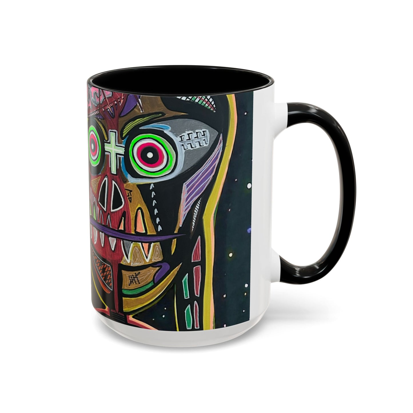 VINCENT  Skull Pop Art Accent Coffee Mug — Colorful Neon Tribal Skull Design (11/15oz)