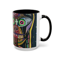 VINCENT  Skull Pop Art Accent Coffee Mug — Colorful Neon Tribal Skull Design (11/15oz)